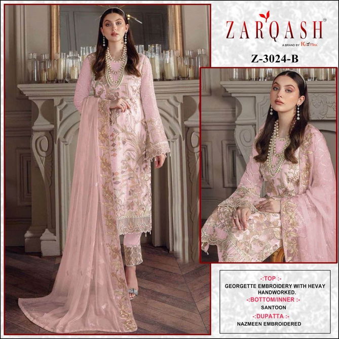 Z 3024 By Zarqash Embroidery Georgette Pakistani Suits Wholesale Price In Surat